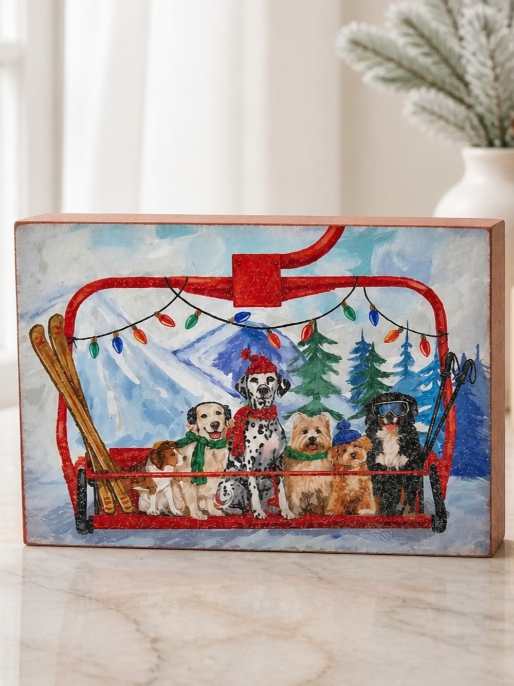 Hobby Lobby Red Ski Lift Dogs Holiday Wall Art